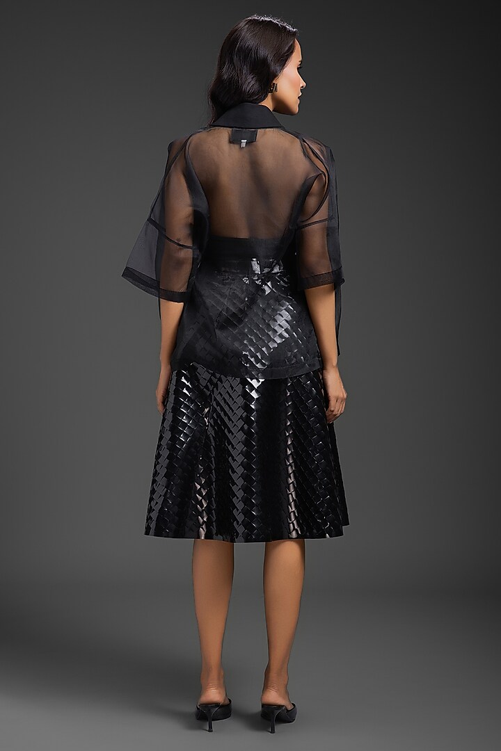 Black Vegan Leather 3D Textured A-Line Skirt by Deepika Arora at Pernia's Pop Up Shop