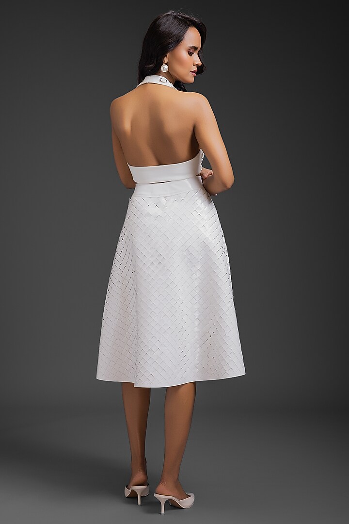 White Vegan Leather 3D Textured A-Line Skirt by Deepika Arora at Pernia's Pop Up Shop