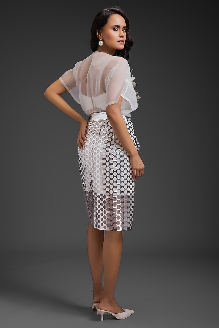 Silver Vegan Leather Skirt Set by Deepika Arora at Pernia's Pop Up Shop