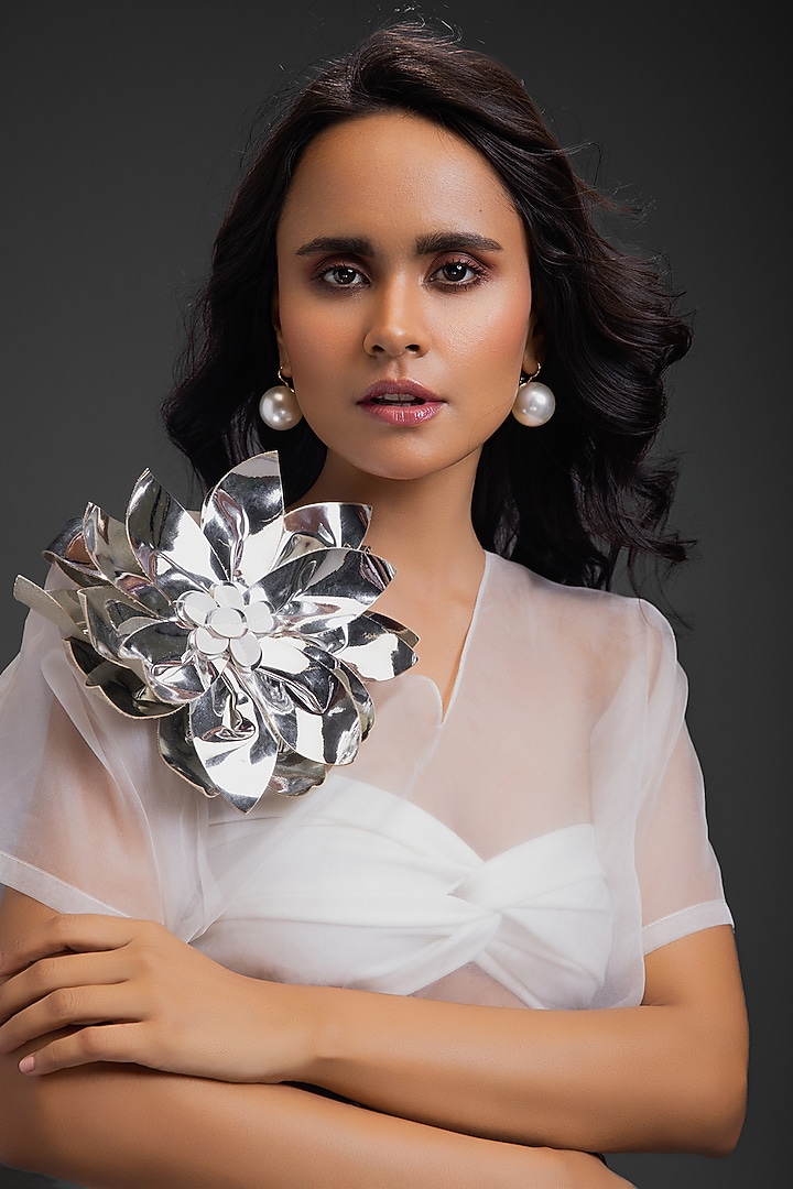 Silver Vegan Leather Skirt Set by Deepika Arora at Pernia's Pop Up Shop