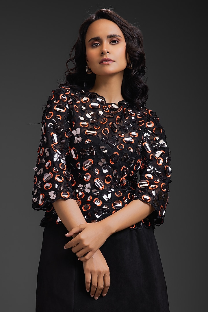 Black Suede Machine Embroidered Vacation Dress by Deepika Arora at Pernia's Pop Up Shop