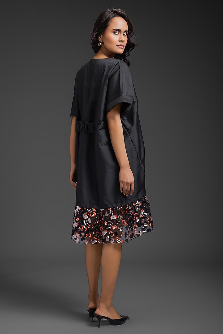 Black Taffeta Machine Embroidered Summer Dress by Deepika Arora at Pernia's Pop Up Shop