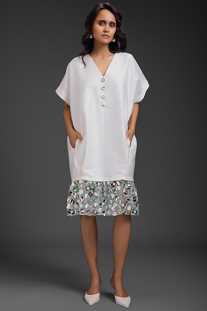 White Taffeta Straight Summer Dress by Deepika Arora at Pernia's Pop Up Shop