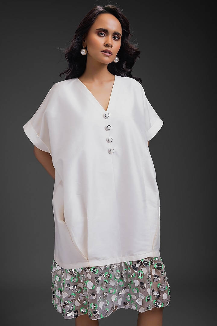 White Taffeta Straight Summer Dress by Deepika Arora at Pernia's Pop Up Shop