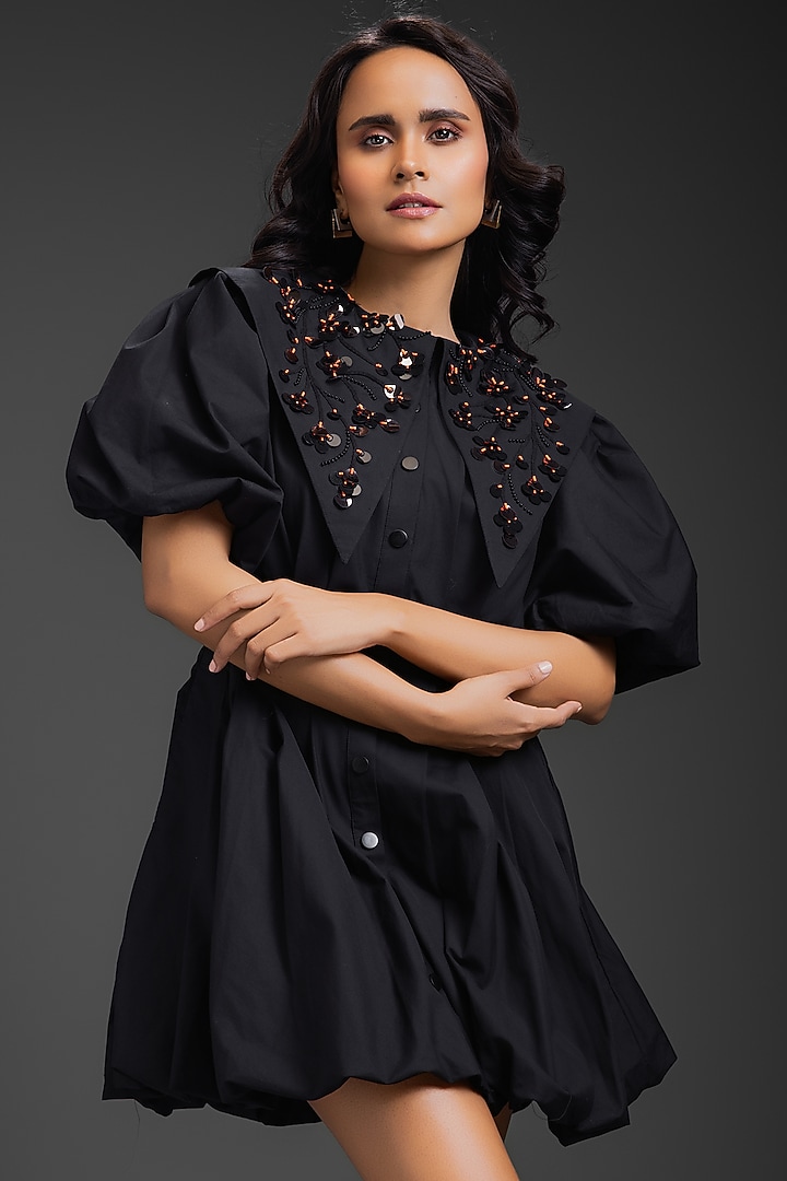 Black Cotton Bubble Summer Dress by Deepika Arora at Pernia's Pop Up Shop