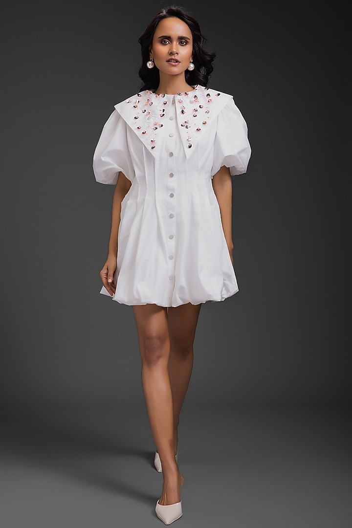 White Cotton Bubble Summer Dress by Deepika Arora at Pernia's Pop Up Shop
