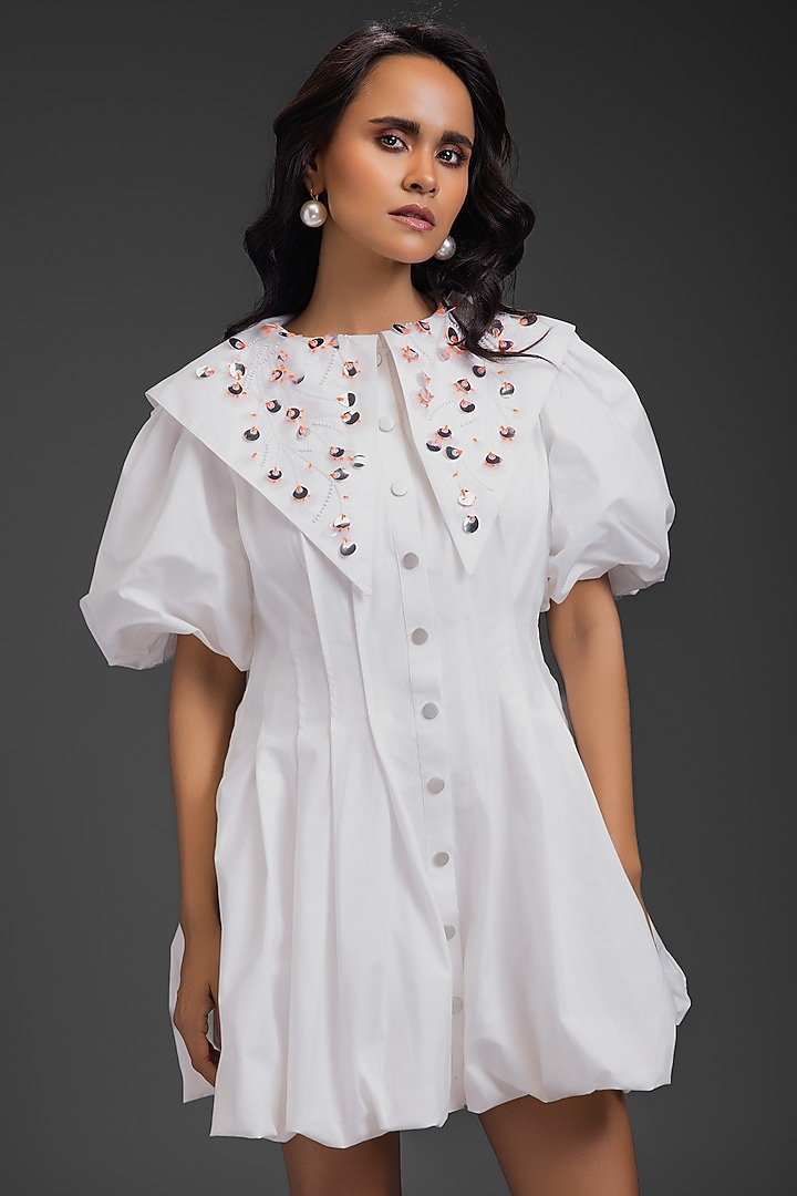 White Cotton Bubble Summer Dress by Deepika Arora at Pernia's Pop Up Shop