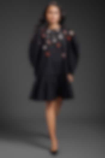 Black Cotton Neon Metallic Work Summer Dress by Deepika Arora at Pernia's Pop Up Shop