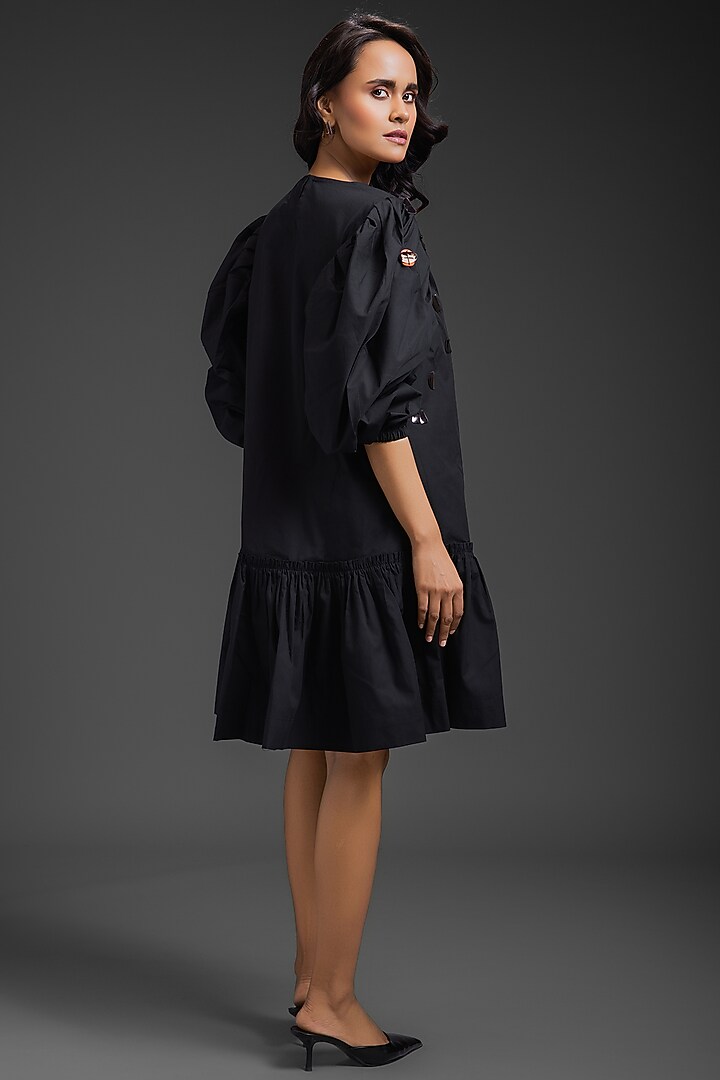 Black Cotton Neon Metallic Work Summer Dress by Deepika Arora at Pernia's Pop Up Shop