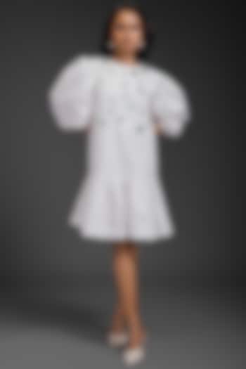 White Cotton Neon Metallic Work Summer Dress by Deepika Arora at Pernia's Pop Up Shop