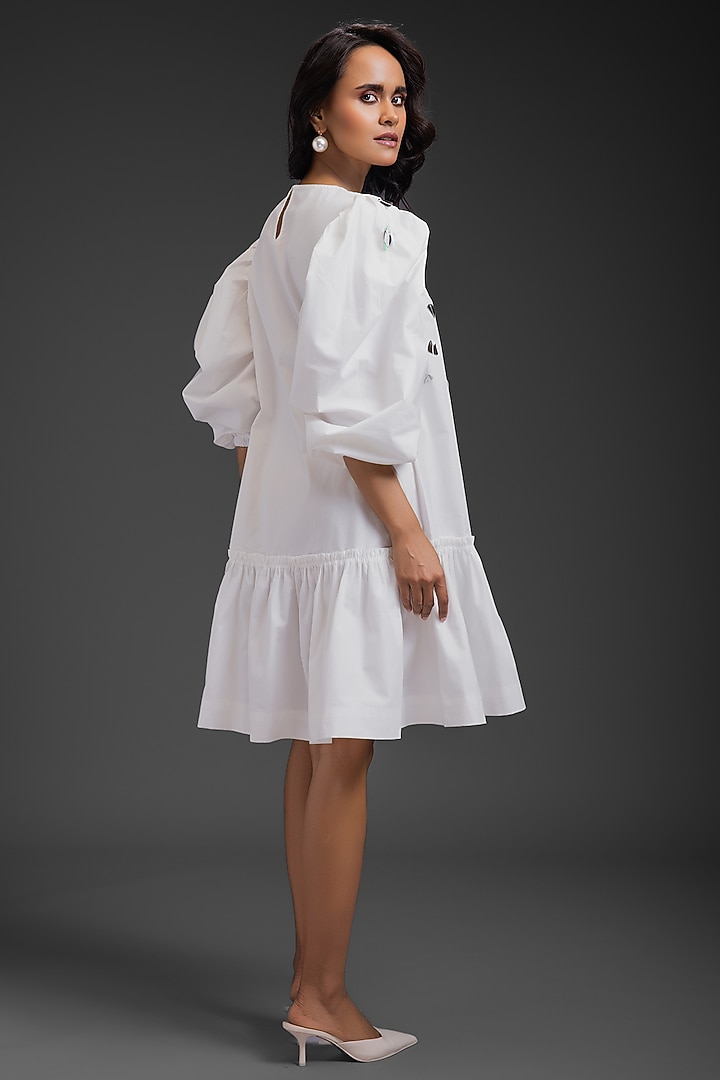 White Cotton Neon Metallic Work Summer Dress by Deepika Arora at Pernia's Pop Up Shop