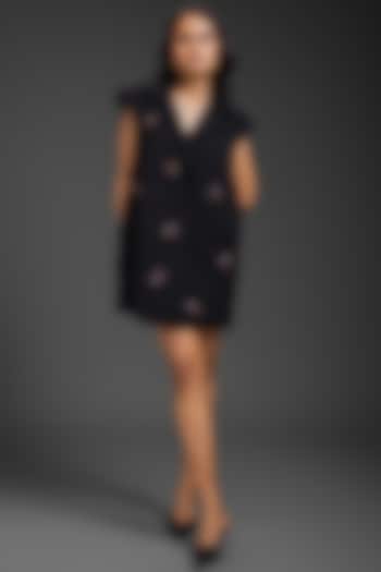 Black Cotton Neon Embroidered Blazer Summer Dress by Deepika Arora at Pernia's Pop Up Shop