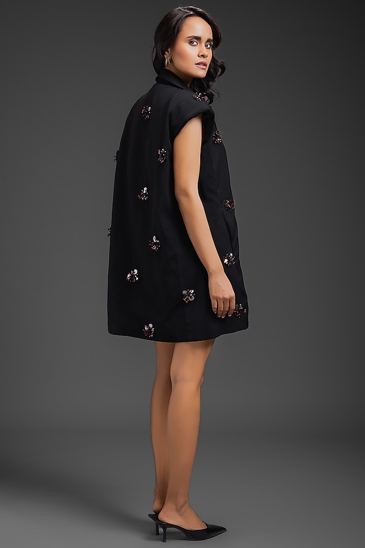 Black Cotton Neon Embroidered Blazer Summer Dress by Deepika Arora at Pernia's Pop Up Shop