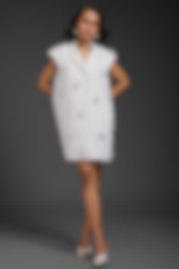 White Cotton Neon Embroidered Blazer Summer Dress by Deepika Arora at Pernia's Pop Up Shop