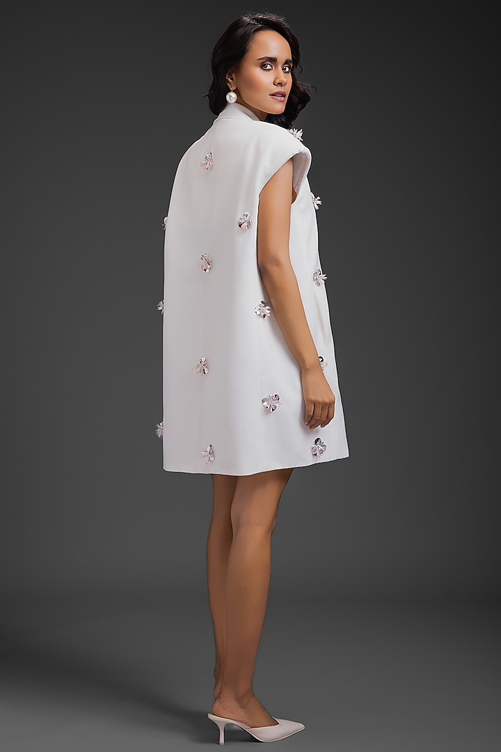 White Cotton Neon Embroidered Blazer Summer Dress by Deepika Arora at Pernia's Pop Up Shop