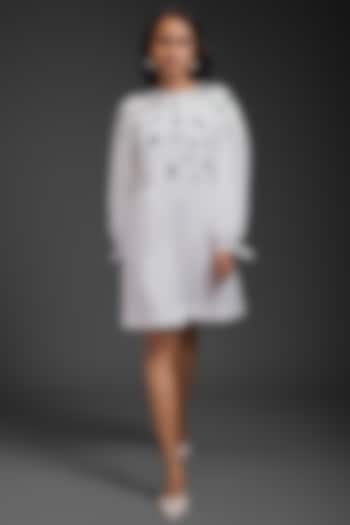 White Cotton Neon Metallic Work Straight Summer Dress by Deepika Arora at Pernia's Pop Up Shop