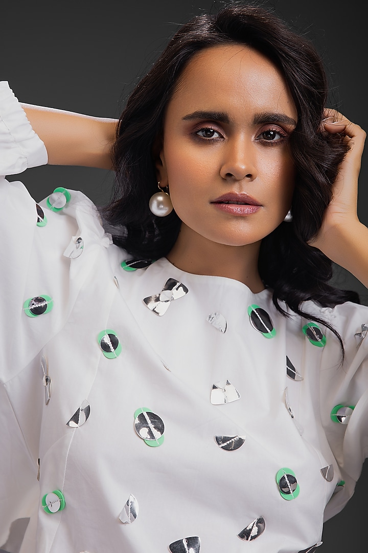 White Cotton Neon Metallic Work Straight Summer Dress by Deepika Arora at Pernia's Pop Up Shop