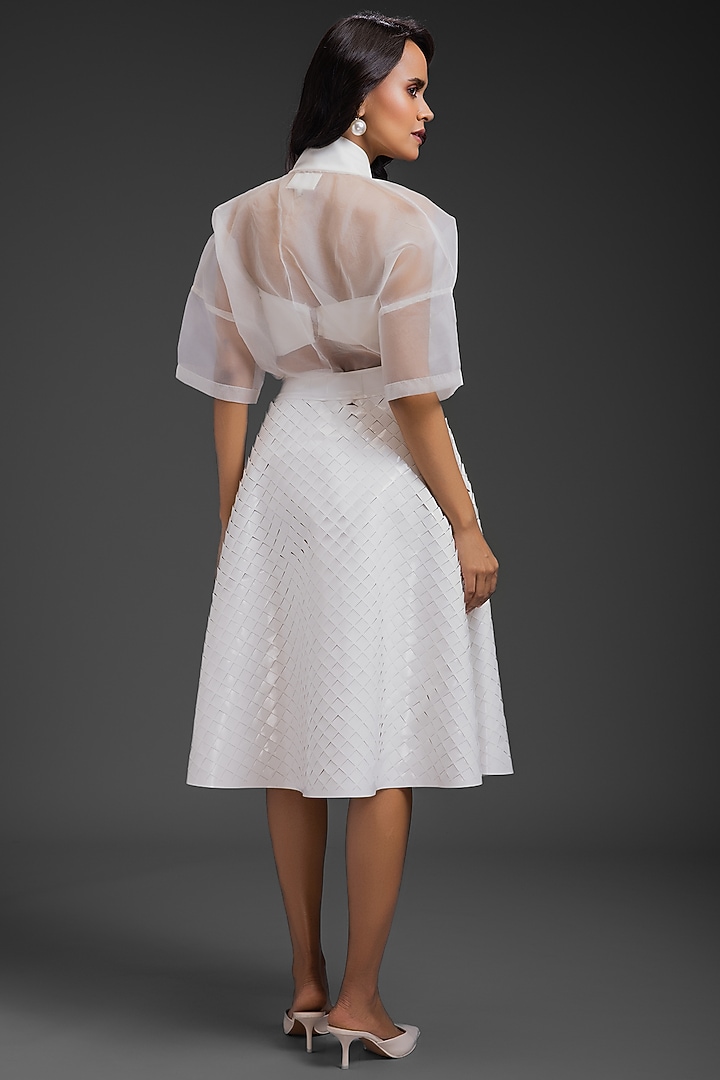 White Vegan Leather Sculpted Skirt Set by Deepika Arora at Pernia's Pop Up Shop