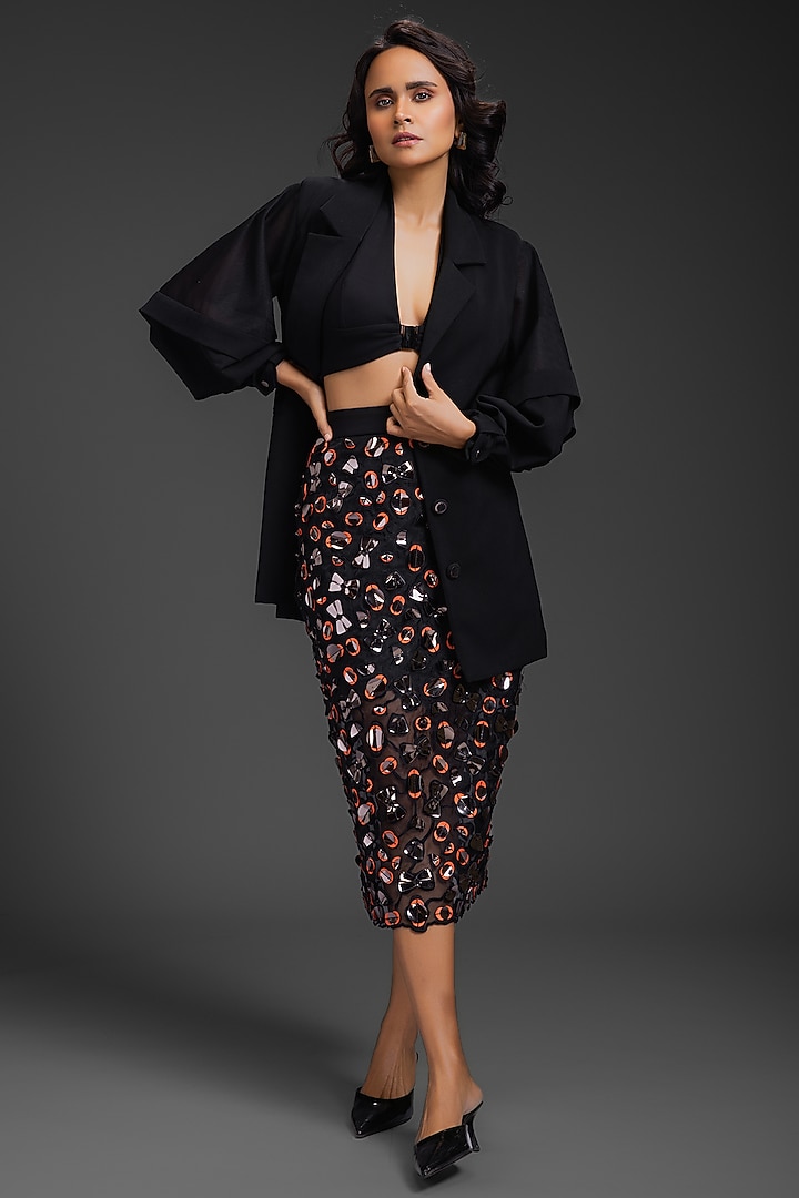 Black Rozella Crepe Blazer Set by Deepika Arora at Pernia's Pop Up Shop