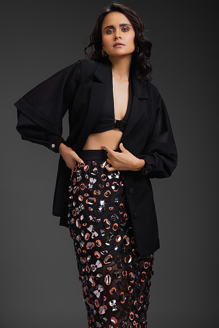 Black Rozella Crepe Blazer Set by Deepika Arora at Pernia's Pop Up Shop