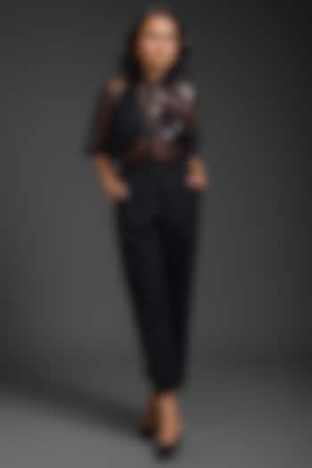 Black Sheer Organza Embroidered Co-Ord Set by Deepika Arora at Pernia's Pop Up Shop