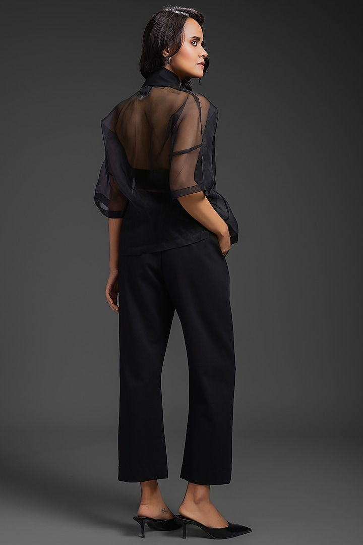Black Sheer Organza Embroidered Co-Ord Set by Deepika Arora at Pernia's Pop Up Shop