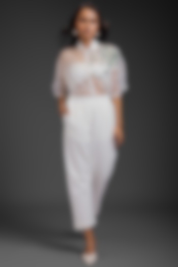 White Sheer Organza Embroidered Co-Ord Set by Deepika Arora at Pernia's Pop Up Shop