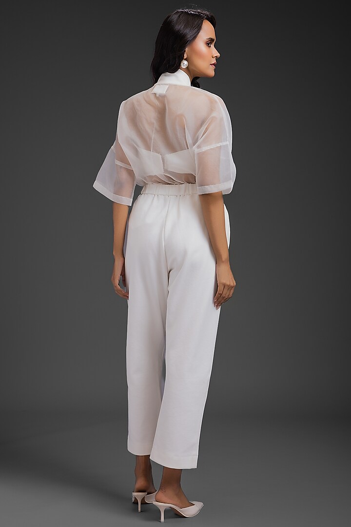 White Sheer Organza Embroidered Co-Ord Set by Deepika Arora at Pernia's Pop Up Shop