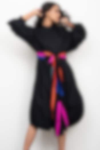 Black Summer Shirt Dress With Puffed Oversized Sleeves by Deepika Arora at Pernia's Pop Up Shop