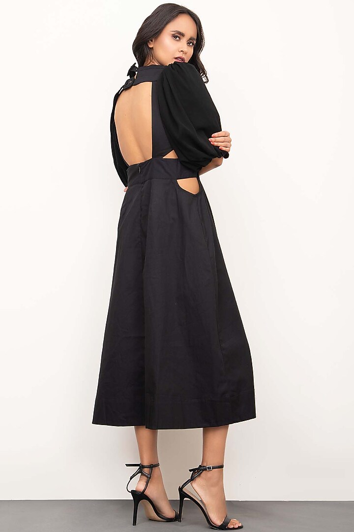 Black Cotton Midi Summer Dress by Deepika Arora at Pernia's Pop Up Shop
