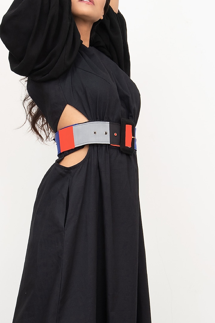 Black Cotton Midi Summer Dress by Deepika Arora at Pernia's Pop Up Shop