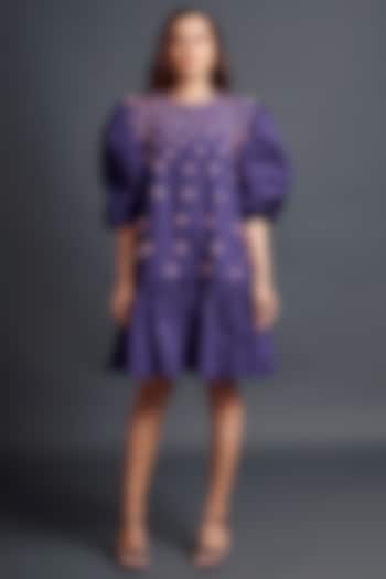 Purple Cotton Embroidered Dress by Deepika Arora