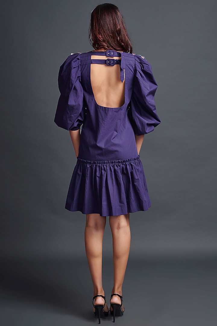 Purple Cotton Embroidered Summer Dress by Deepika Arora at Pernia's Pop Up Shop