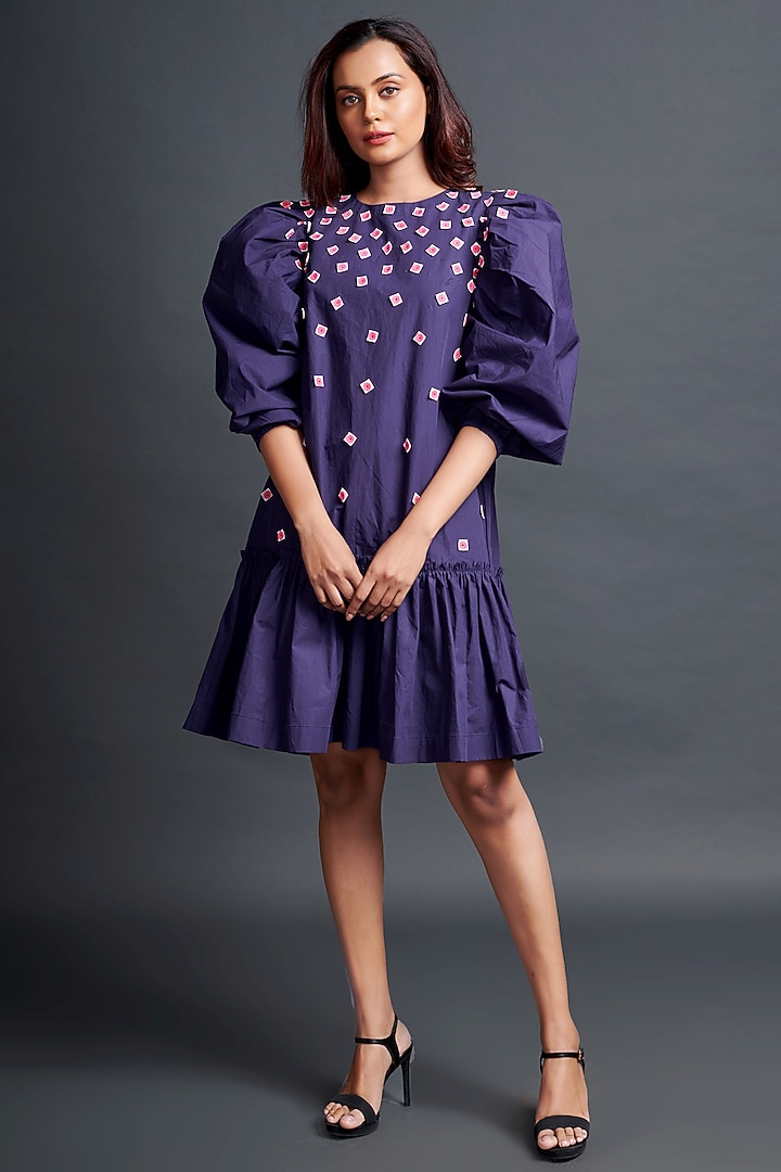Purple Cotton Embroidered Summer Dress by Deepika Arora at Pernia's Pop Up Shop