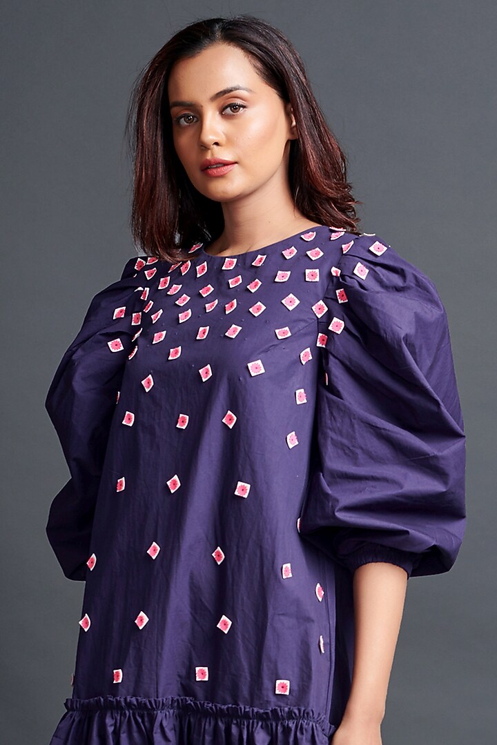 Purple Cotton Embroidered Summer Dress by Deepika Arora at Pernia's Pop Up Shop