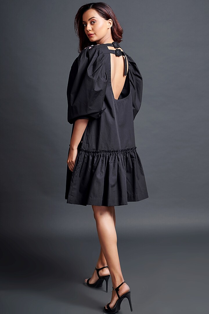 Black Cotton Embroidered Summer Dress by Deepika Arora at Pernia's Pop Up Shop