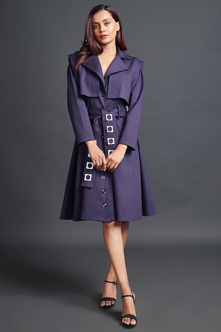 Purple Ponte Roma Jacket Dress With Belt by Deepika Arora at Pernia's Pop Up Shop