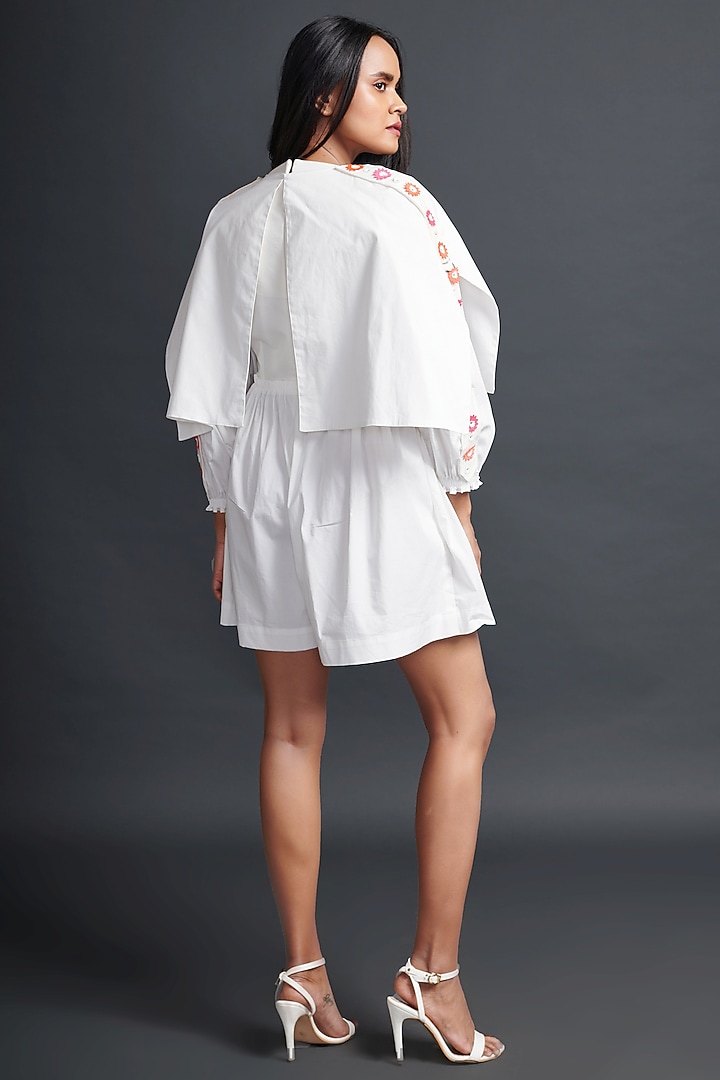 White Cotton Playsuit With Cape by Deepika Arora at Pernia's Pop Up Shop