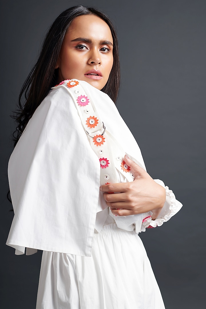 White Cotton Playsuit With Cape by Deepika Arora at Pernia's Pop Up Shop