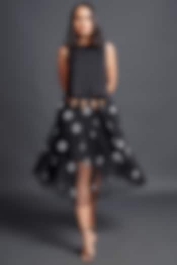 Black Net Paneled Skirt Set by Deepika Arora