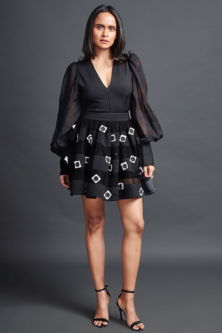 Black Organza Skirt Set by Deepika Arora