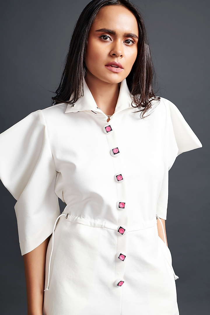 White Ponte Roma Playsuit by Deepika Arora at Pernia's Pop Up Shop
