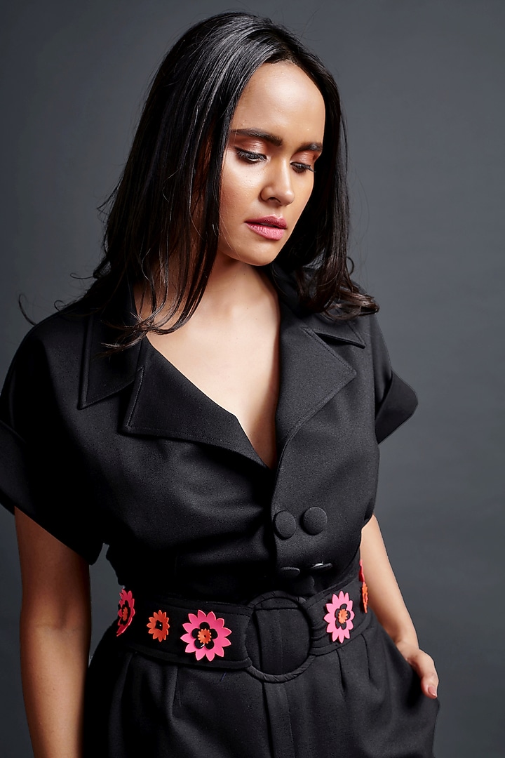 Black Ponte Roma Jumpsuit by Deepika Arora at Pernia's Pop Up Shop