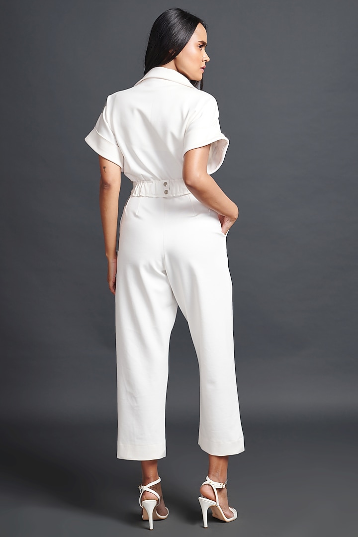White Ponte Roma Jumpsuit by Deepika Arora at Pernia's Pop Up Shop