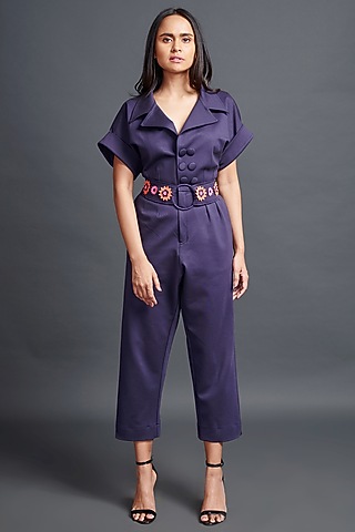 Purple Ponte Roma Jumpsuit by Deepika Arora