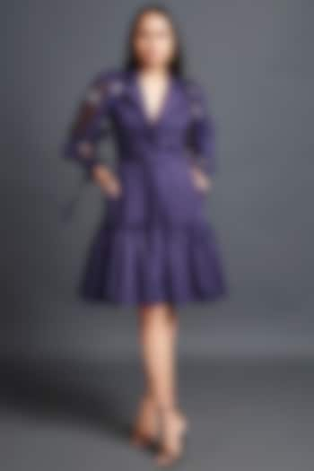 Purple Ponte Roma Jacket Dress With Belt by Deepika Arora at Pernia's Pop Up Shop