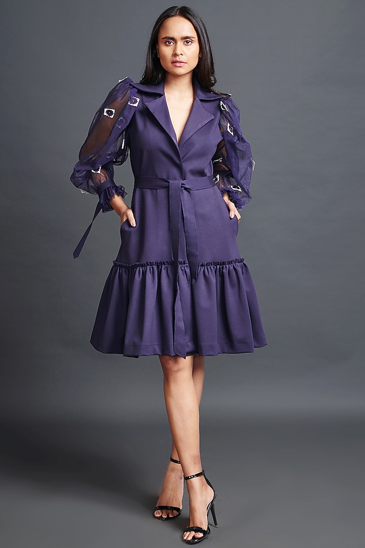 Purple Ponte Roma Jacket Dress With Belt by Deepika Arora at Pernia's Pop Up Shop