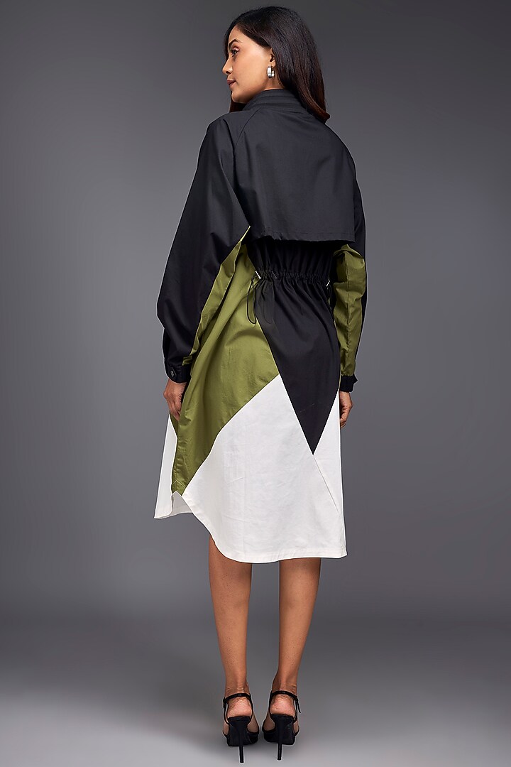 Green Cotton Color-Block Jacket Summer Dress by Deepika Arora at Pernia's Pop Up Shop