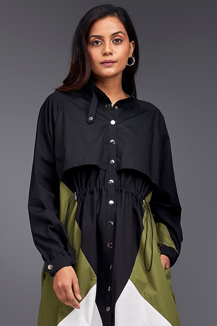 Green Cotton Color-Block Jacket Summer Dress by Deepika Arora at Pernia's Pop Up Shop