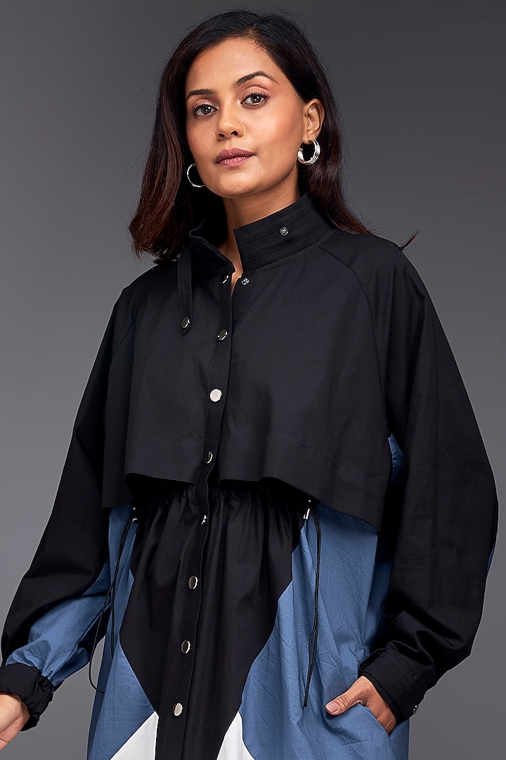 Blue Cotton Color-Block Jacket Summer Dress by Deepika Arora at Pernia's Pop Up Shop